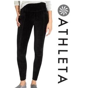 Athleta High Rise Cord Metro Leggings Womens Size S Black Corduroy Velour